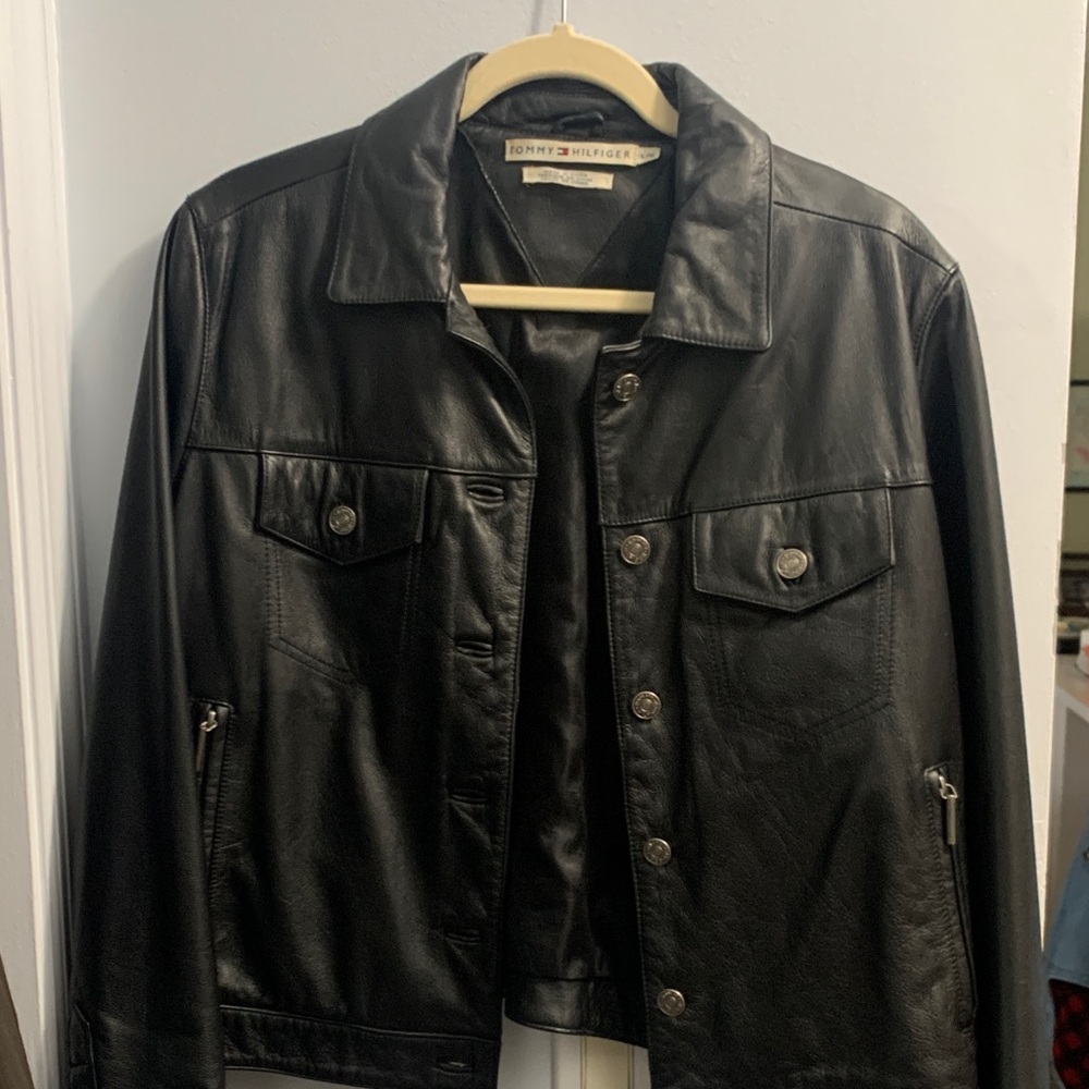 Vintage (7/2000) Tommy Hilfiger Classic Black Leather Jacket Bomber